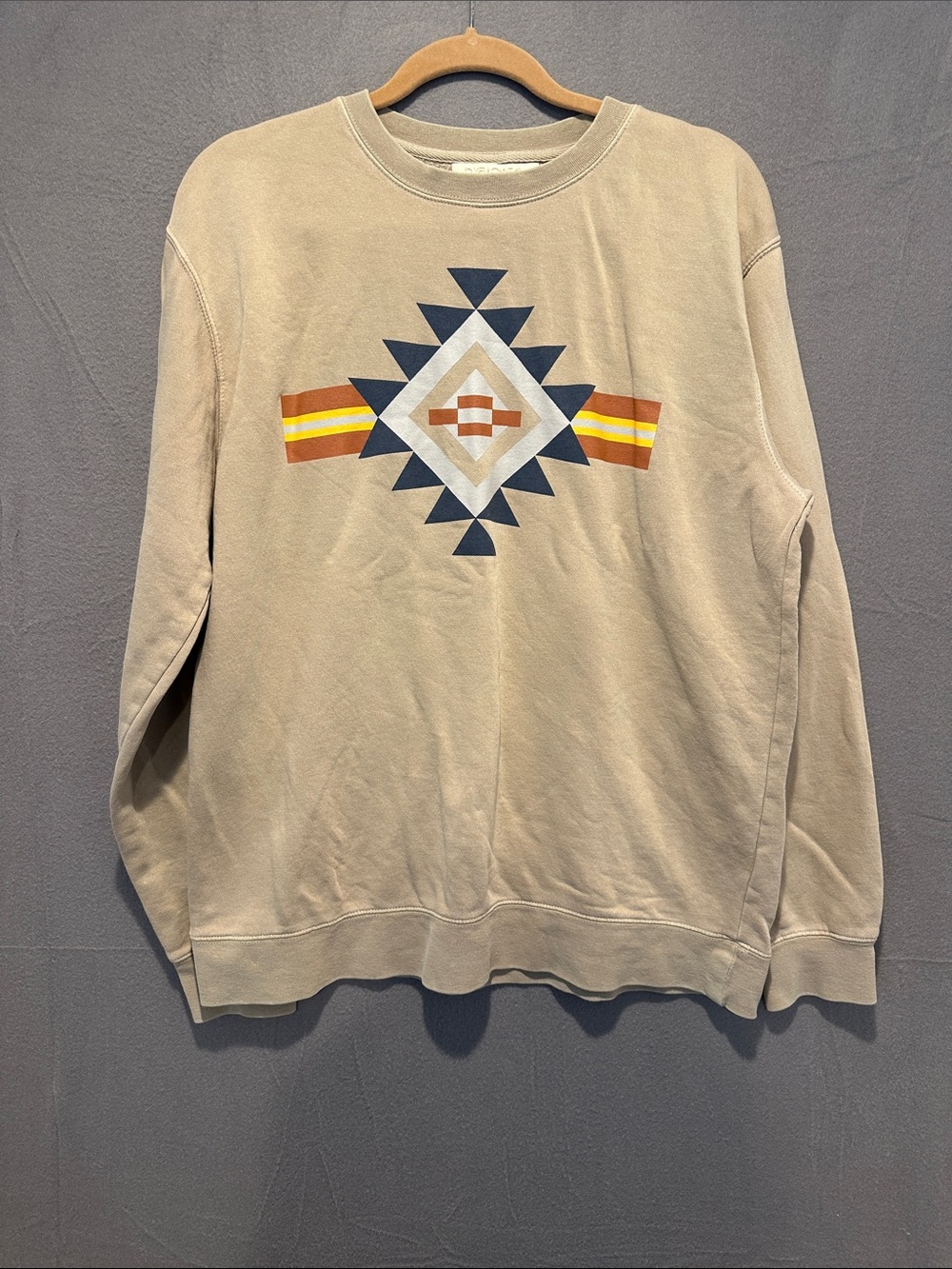 Neutral Crewneck Sweatshirt with Aztec Graphic - Beige